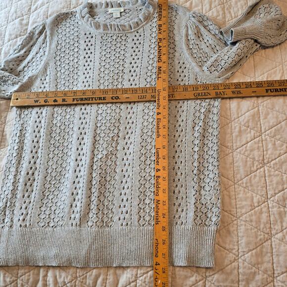 Sundance Pointelle Sweater Women's XL Gray Pink Speckle Balloon Sleeve Feminine - Picture 7 of 8